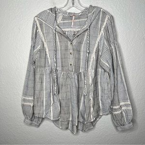 Free People Womens Baja Babe Henley Shirt, Blue, X-Small Lagenlook Loose Relax